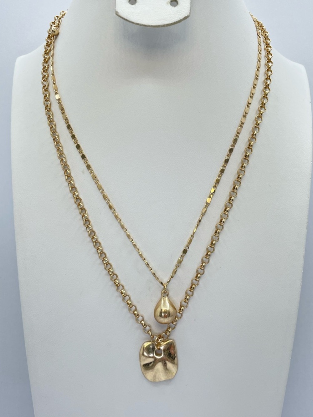 Gold Tone Double Layer Pendant Necklace Minimalist Dainty Charm